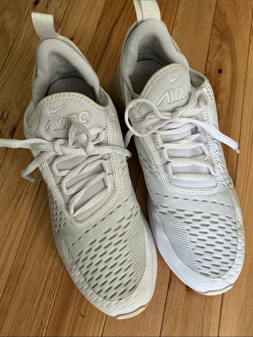 Youth Nike All-White and Beige Air Max 270 Lightweight Sneakers